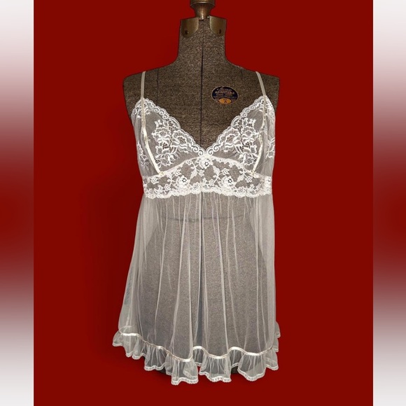 Elegant White Victorias Secret Lace & bow  Babydoll teddy lingerie slip dress - Picture 1 of 6